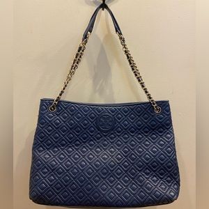Tori Burch Quilted Marion Tote in Navy Blue